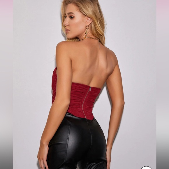 Zip Back Mesh Tube Top - Wine Red - Picture 2 of 2